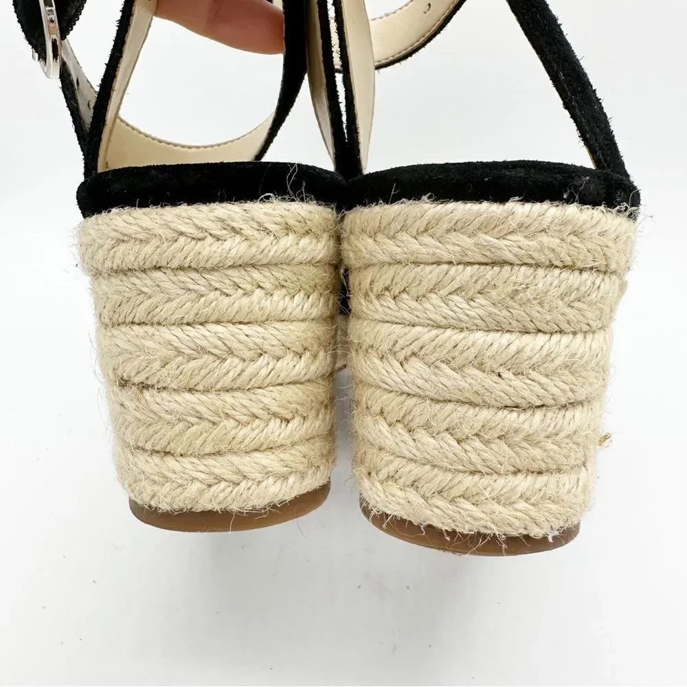 Sole Society Channing‎ Black Suede Ankle Strap Platform Espadrille Sandal 10M